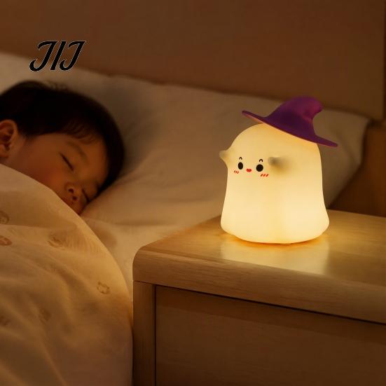 Tap-sensing Night Light Magician Ghost Silicone with Tap Sensing Control, Rechargeable LED Lamp for Unique Holiday Gift Idea Bedroom Kids Room Decor,