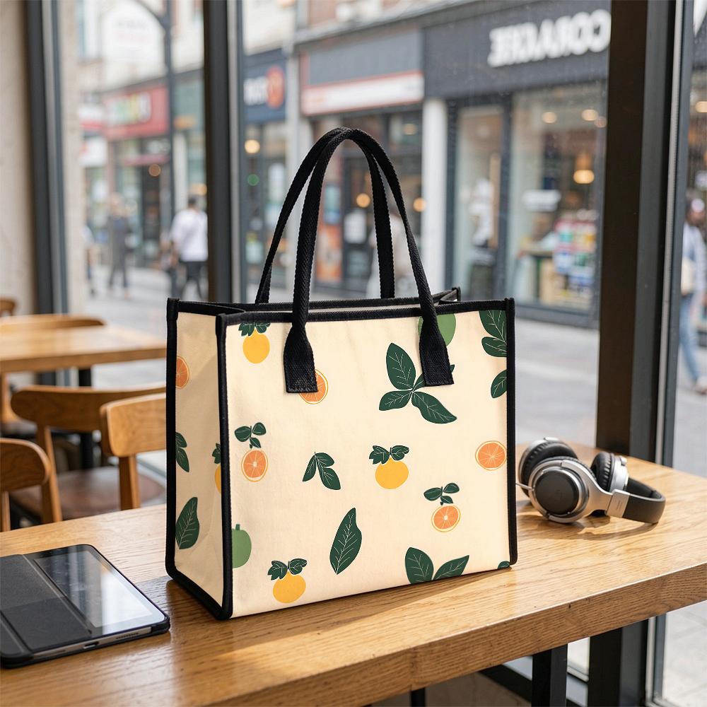 Citrus Print Canvas Tote Bag Casual Daily Large Capacity Shoulder Bag for Shopping Travel Commute