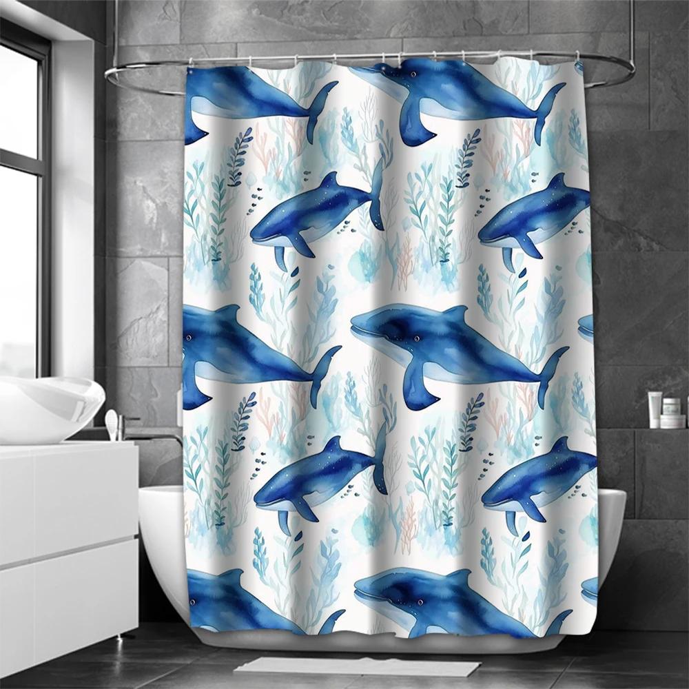 Cartoon Fish in water plants Bathing Curtain  Bathroom Shower Curtain Waterproof With 12 Hooks Home Deco