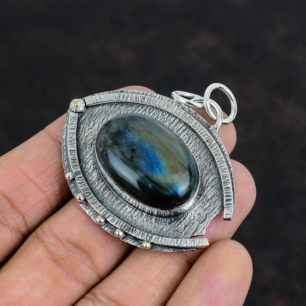 Pandantiv din piatră prețioasă labradorit, pandantiv din argint 925, bijuterii decente, pandantiv lucrat manual, pandantiv cu piatră vindecătoare, bijuterii din labradorit pentru cadouri