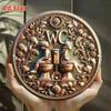 Vintage Round Aluminum WC Wall Art Children Floral Decor Home Cafe
