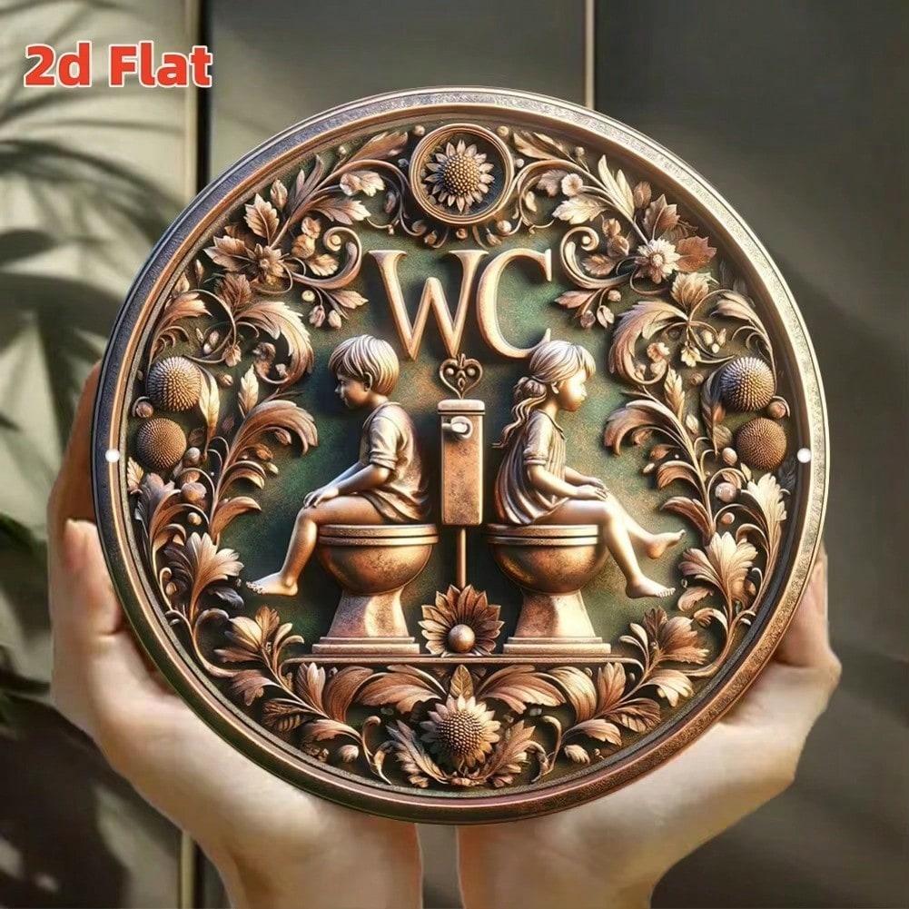 Vintage Round Aluminum WC Wall Art Children Floral Decor Home Cafe