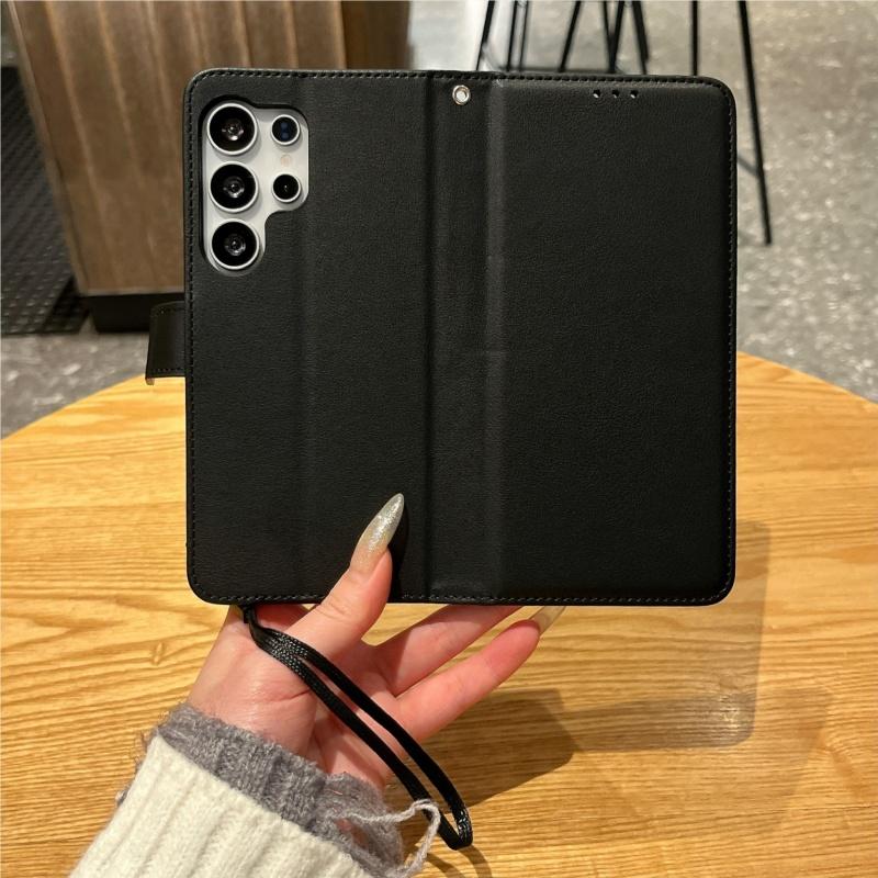 Flip Cover Slot Card Wallet Leather Phone Case For Samsung S25 Ultra S24 S23 S22 Full-Body Protection With Wrist Strap Cover