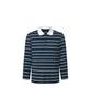 MONPLISSE [Unisex] Collared Striped Knitting Pleated T-Shirt (Navy)