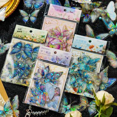 Zao Mo Xi Yu Die Meng PET Ice Crystal Laser Gold Butterfly Stickers - Retro INS Style Journal Pack