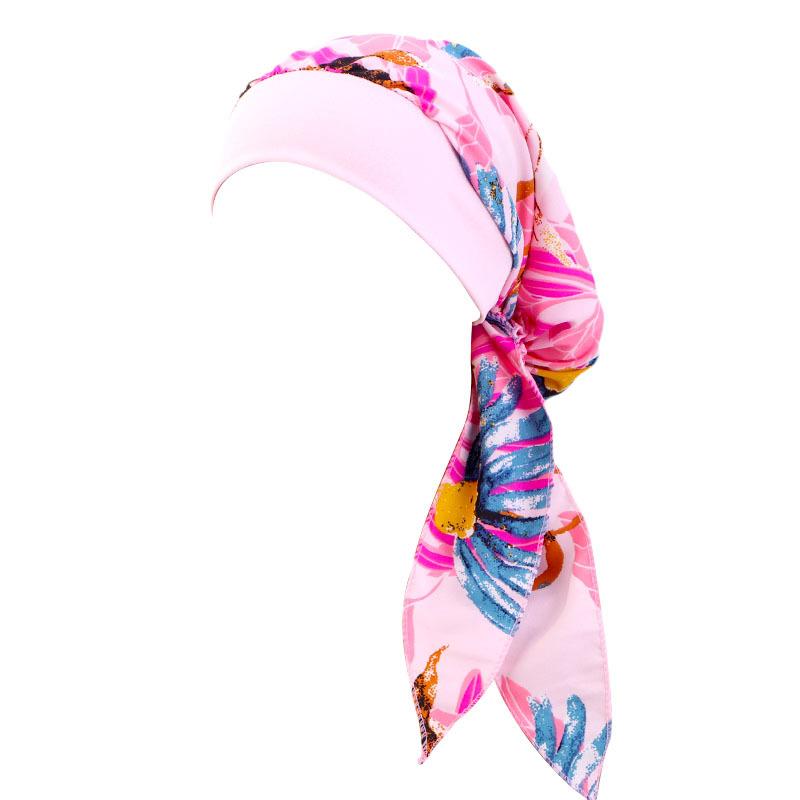 Ethnic Style Strap Headscarf Cap, Elastic Wide-Edge Streamer Headband Chemotherapy Cap Home Hat Jdt-329C