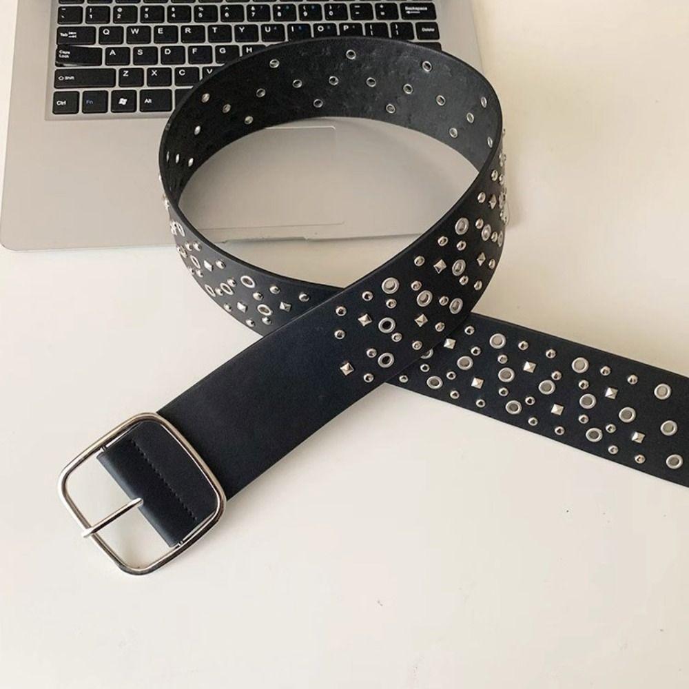 Harajuku Wide Waistband Rivet PU Leather Belt Retro Cowgirl Belt  Dress