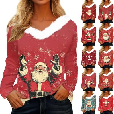 Long Sleeve Shirts For Women Cute Tops Christmas Prints Tees Blouses Casual Plus Size Basic Tops Pullover