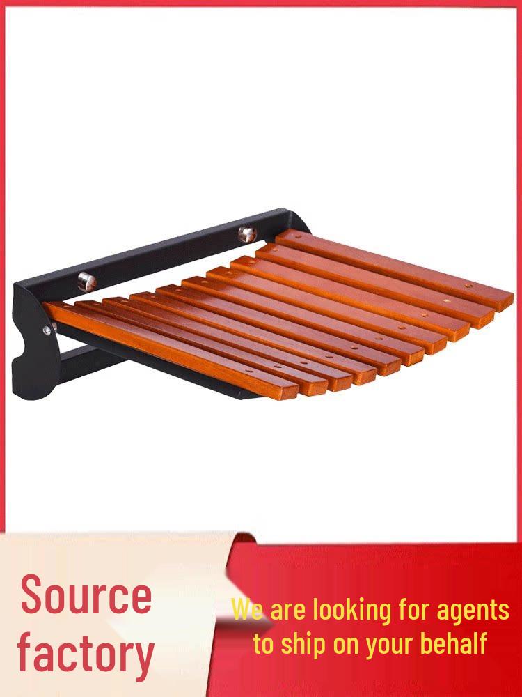 Wall-Mounted Non-Slip Solid Wood Shower Stool for Elderly