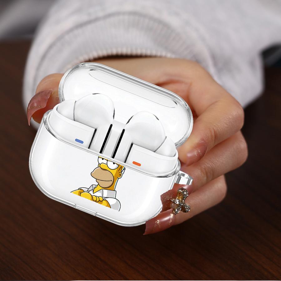 Clear Earphone Cases Cover With Hook Case For Samsung Galaxy Buds 3 FE 2 Live 4Pro 4 Pro 3Pro 2Pro Cute Fun Simpson