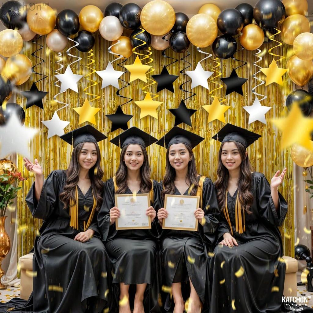 36 Pack Black Golden and Silvery Star Hanging Swirls-, No DIY | Black and Gold Party Decorations | New Years Decorations 2026 | Happy New Year 2026