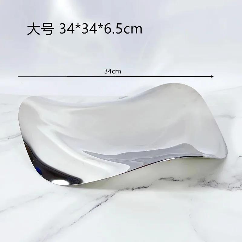 Luxury Mirror Stainless Steel Tray, Irregular Tableware Fruit Plate, Dining Table Decoration Ornaments, Kitchen Storage Box