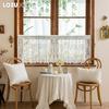 1PC LOZUJOJU French Retro Lace Short Curtain, Rustic Style, Lightweight Sheer Curtain for Living Room Kitchen Cupboard Window Home Decor