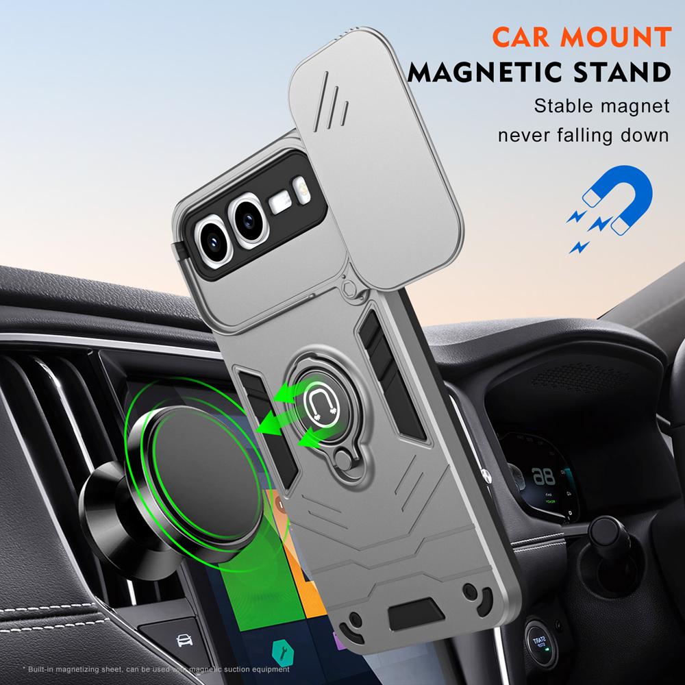 KEYSION Shockproof Armor Case for Infinix Hot 60i 5G Silicone+PC Camera Lens Protection Ring Stand Phone Cover for Hot 60i 5G