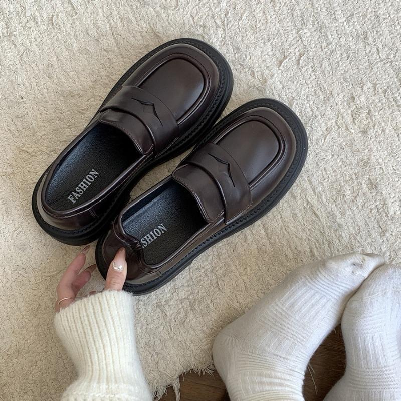 Fashion Luxury Black Leather Women Loafers Platform Slip on Shoes for Women 2024 Spring British Casual Flats Shoe Woman Low Heels