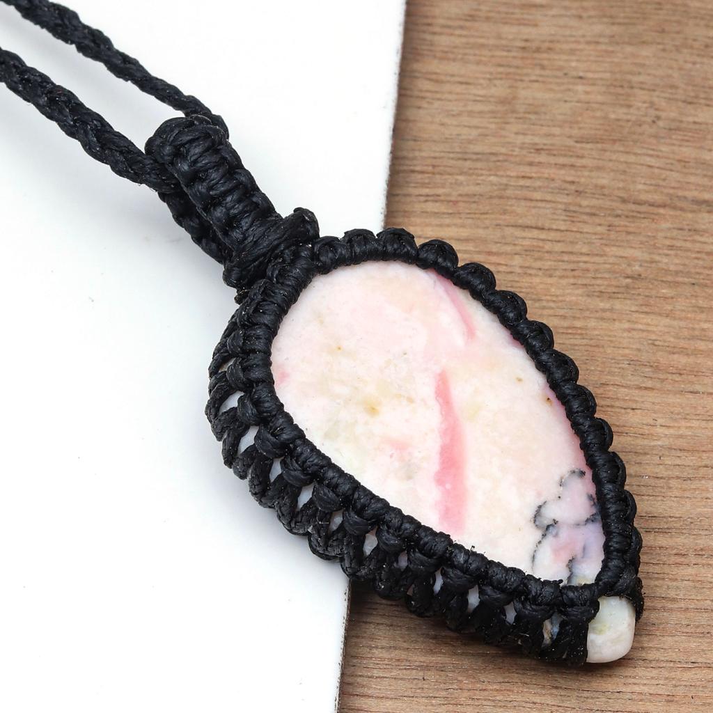 Macrame Pink Opal Thread Gemstone Handmade Jewelry 20-36''Ad Ethnic Necklace