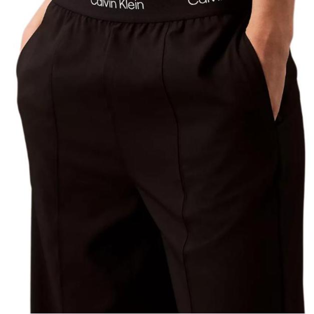 Calvin Klein Simple Wide Leg Breathable Comfortable High Waist Knitted Sports Pants Women Bottoms Black 404F606-001