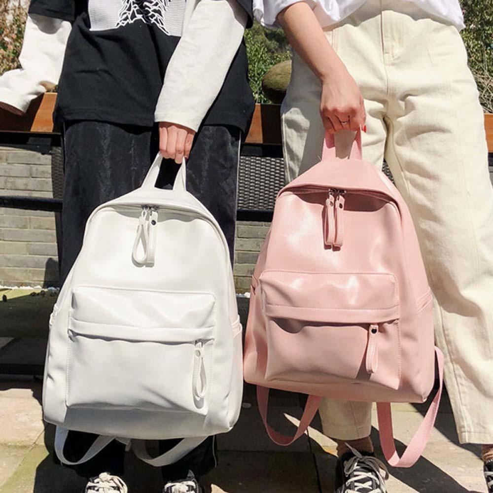 

Large Capacity Student School Bag Daypack Unisex Couple Backpack Simple PU Leather Backpack Travel білий