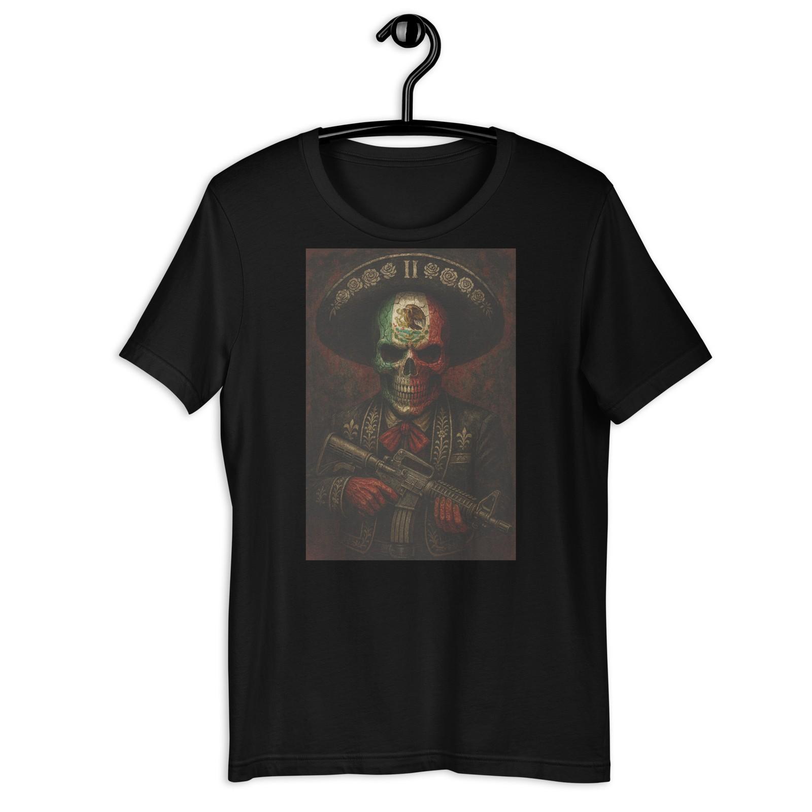 Mariachi Skull Mexican Flag Skeleton Dark Chicano Art Vintage Style Tee S