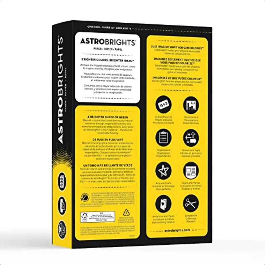 Neenah Astrobrights Bright Color Paper 8 1 2in. X 11in. 24 Lb FSC Certified Solar Yellow Ream Of 5 Sheets 21538