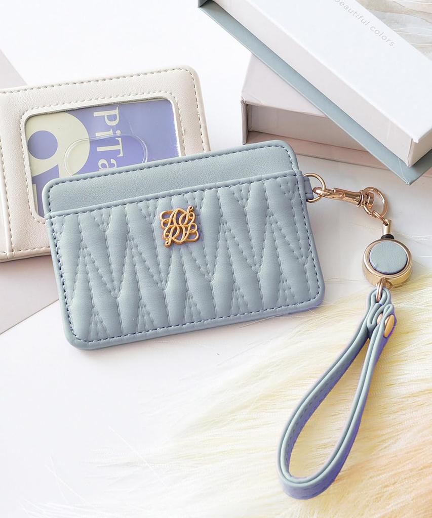 Alto Rose Blue Pass Case, Card Holder, Commuter IC Card Case, with Reel and Strap, Quilted, Cute, Rosia Series, Synthetic Comparison, Nuanced, Muted