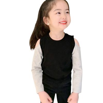 Kids Toddler Girls Patchwork Blouse Cold Shoulder Crew Neck Casual Pullover Tops Tee Long Sleeve T-shirt Basic Tee Children Outfits 3-8T