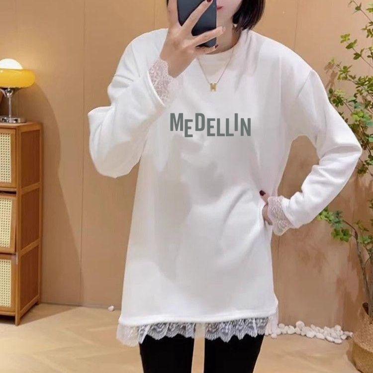 

Women s Velvet Fleece Lace Loose Fit Long-Sleeve T-Shirt and Leggings Set for Autumn/Winter XL (Recommended 120-140 lbs)