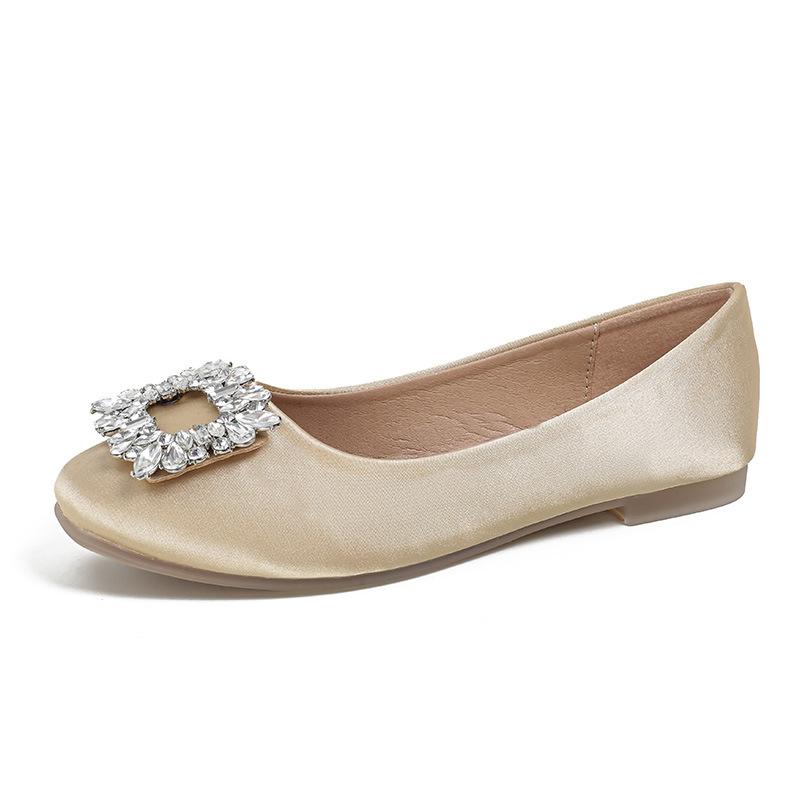 - [] New York Dinner _ Rhinestone Square Buckle Shallow Mouth Flat Sole Shoes Women's Wedding Shoes Commuter Shoes
