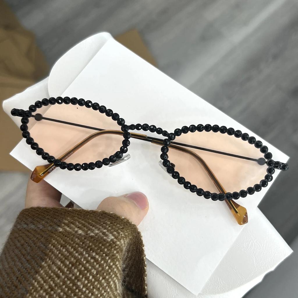 Full Diamond Oval Sunglasses For Women Luxury Fashion Vintage Small Frame Sun Glasses  Kpop Metal Trend Eyewear Party Glasses