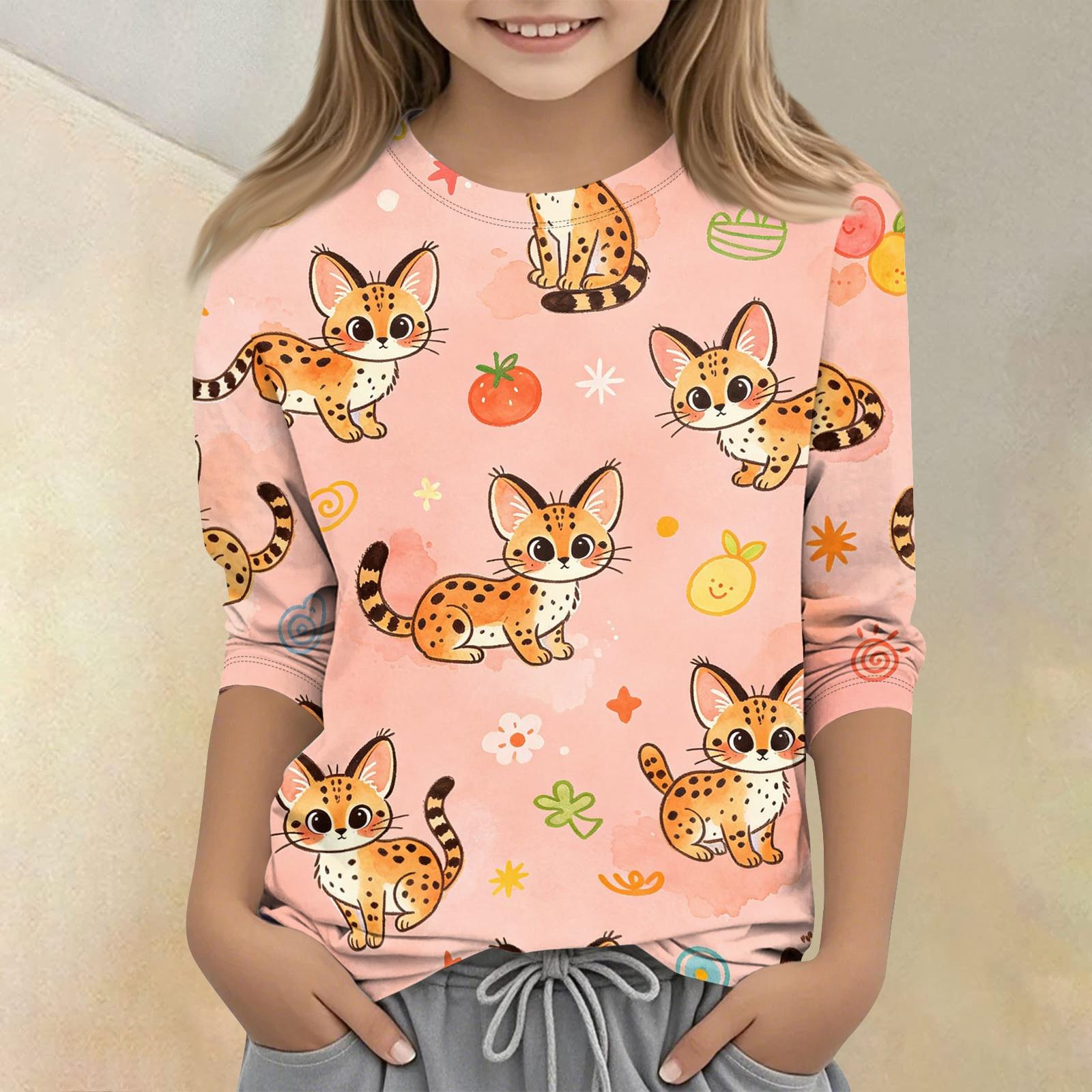 

Kids Animal Print Crew Neck Three Quarter Sleeve Casual T Shirt Soft Lightweight Fabric Comfortable Fit Suitable for Daily Wear 150