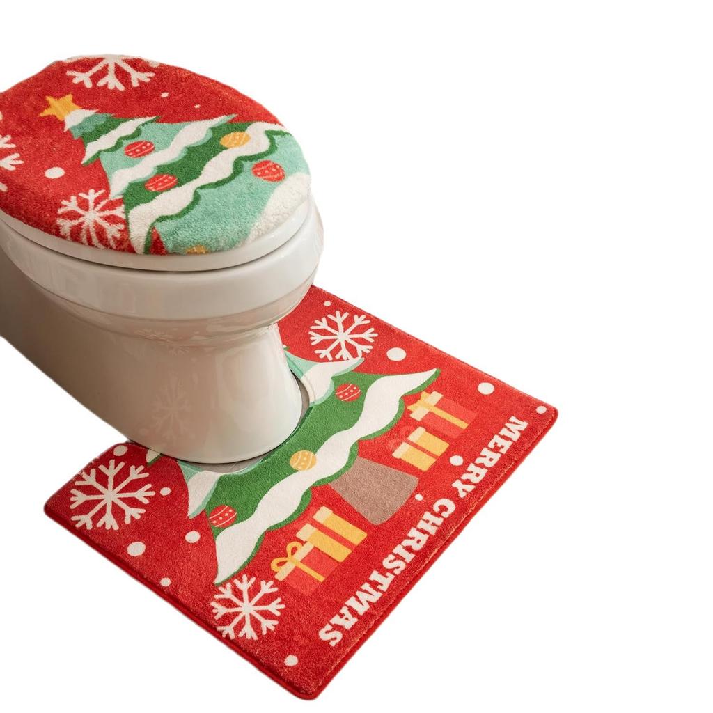 Toilet Seat Cover Rug Bathroom Mat Creative Xmas Decoration Set Christmas Toilet Seat Cover Rug Toilet Tank Cover Xmas Home Decor
