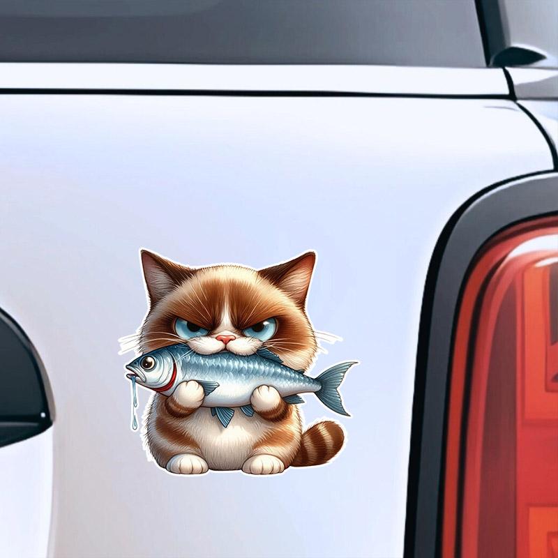 Funny Cats Eat Fish Car Stickers Waterproof Vinyl Decals Auto Body Window Bumper Decor Motorcycle Helmet Stickers TM186