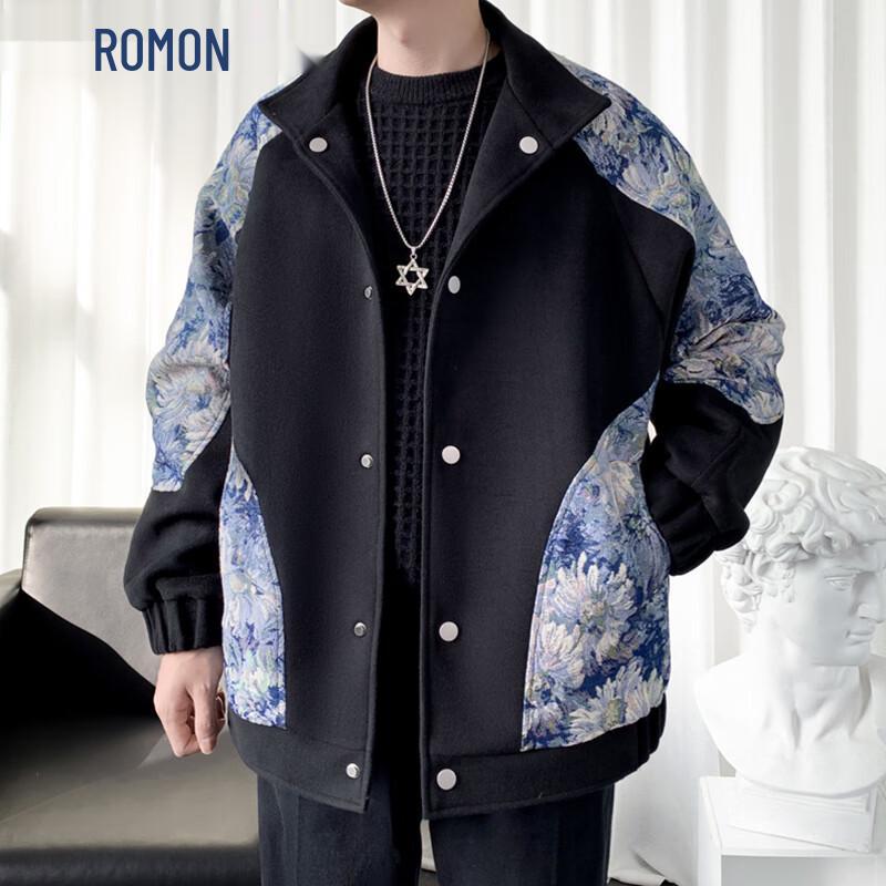 

ROMON Men s Autumn/Winter Embroidered Wool-Feel Jacket 2XL