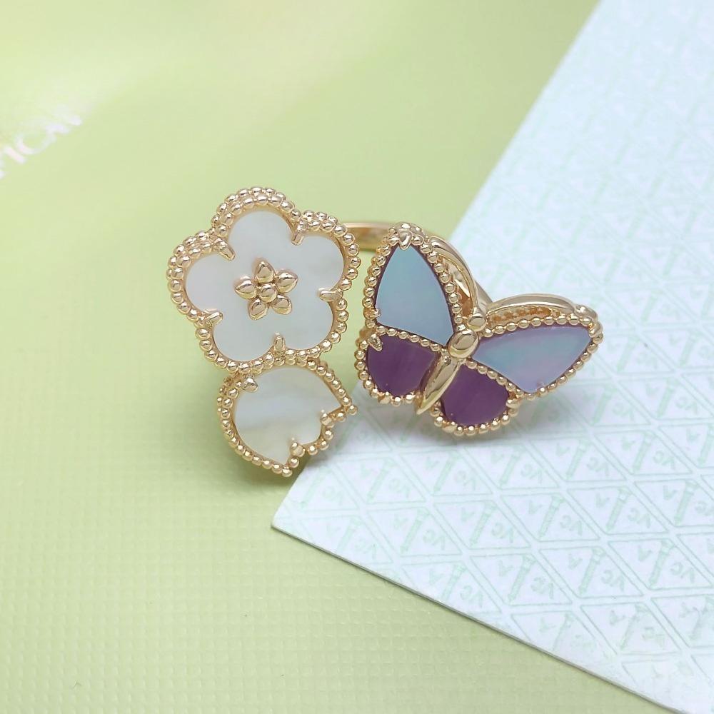 Anello Farfalla Viola Anello Portafortuna - Anello Aperto Trendy Versatile - Anello Quadrifoglio