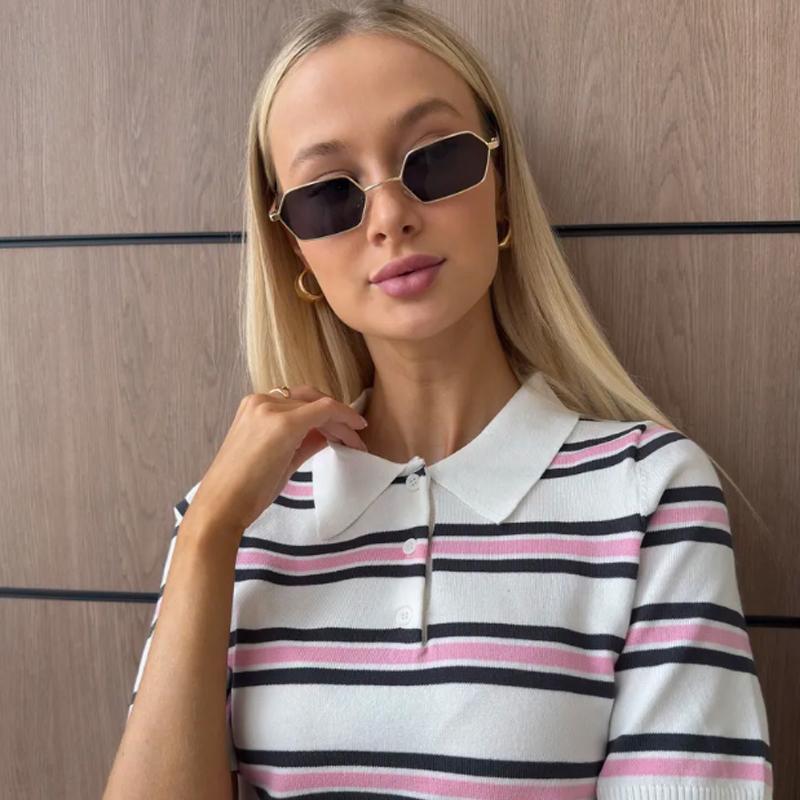 Protective Glasses 2pcs Fashion Small Rectangle Women Sunglasses Polygon Design Sun Glasses Colorful Lens Metal Frame Shades