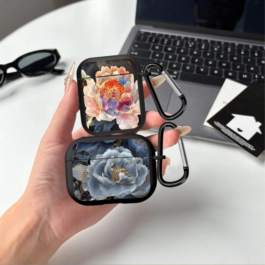 Case For Airpods Pro3 Pro2 2 4 3 1 Pro Earphone Cases Cover Blue Peony Flower