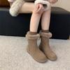 Mode Damen Flache Baumwollstiefel Winter Neu Runde Zehenpartie Wildleder Schaft Rutschfest Abriebfest Bequem Kurze Stiefel