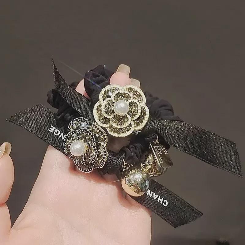 Black Camellia Korean Style Ponytail Hair Rope for Women