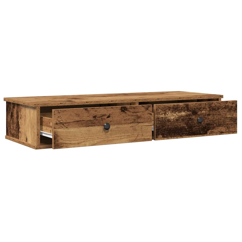 Vidaxl Półka Ścienna Z Szufladami, Stare Drewno, 100X37,5X19 Cm