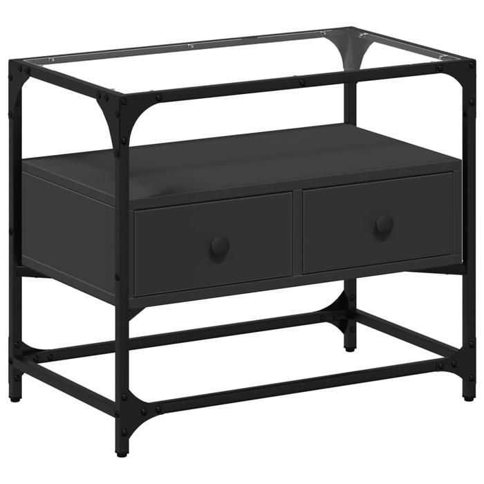 VidaXL TV Stand and Black Glass Top 60x35x51 Cm Engineered Wood, TV Stand, Media Cabinet, HiFi Cabinet, TV Unit, 846054