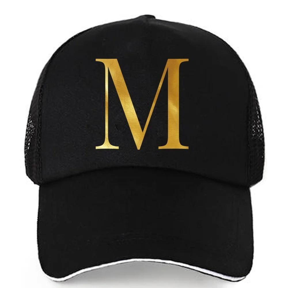 1pc AmaBe Hip-Hop Baseball Cap with Golden Letter Print, Adjustable Hook & Loop Closure, Breathable Mesh Back, Lightweight Stret