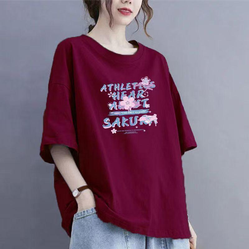 2025 Sommer Ny Kortermet Dame Bomull Casual Pustende T-skjorte