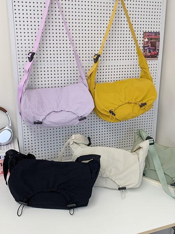 Canvas Casual Nylon Shoulder Bag With Drawstring Closure For Travel And Outdoor Use