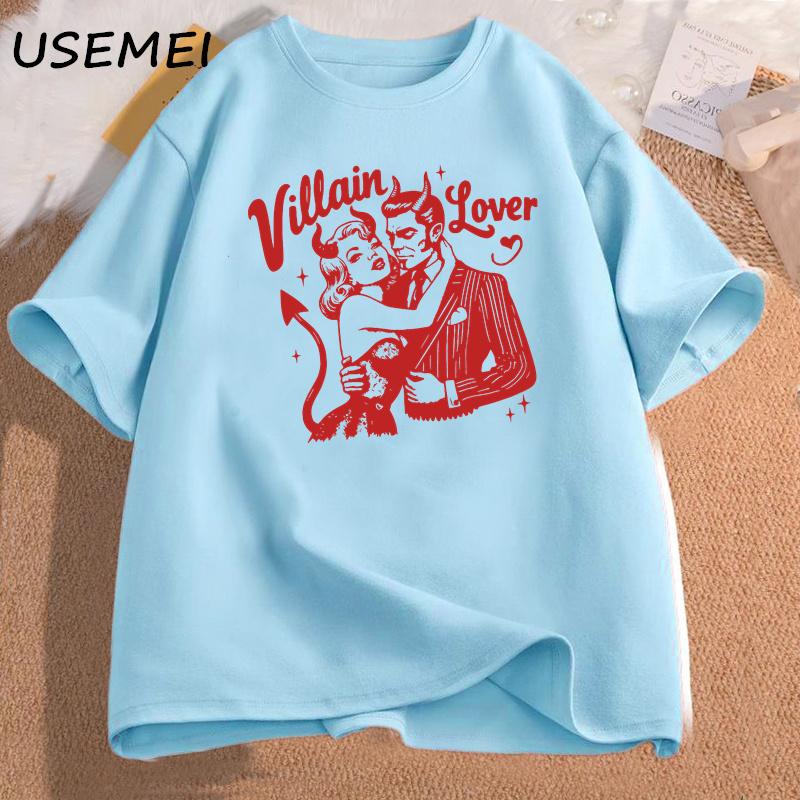 Villain Lover T-shirts Dark Romance Tee Retro Bookish Merch Graphic T Shirts Book Lover Gift YA Dark Fantasy Book Club Clothes