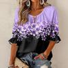 Women's Retro Floral Print Ruffle Three-Quarter Sleeve Blouse with Tie Neck
