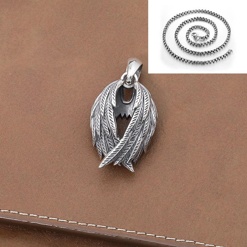 Men's Silver Angel Wings Necklace - Retro Wing Pendant Chain, Original Design, Couple's Gift