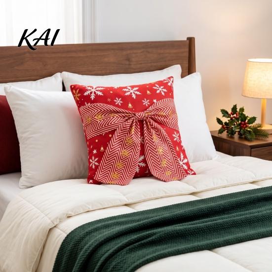 Decorative Cushion Cases for Sofa Christmas Throw Pillow Cover, Holiday Cover with 3D Bow, Covers Seasonal Farmhouse Case Living Room Couch