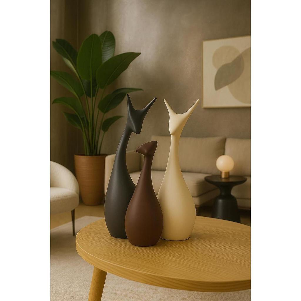 Home Decor Lucky Deer Family Matte Finish Ceramic Figures - (Set of 3, Matte Brown)