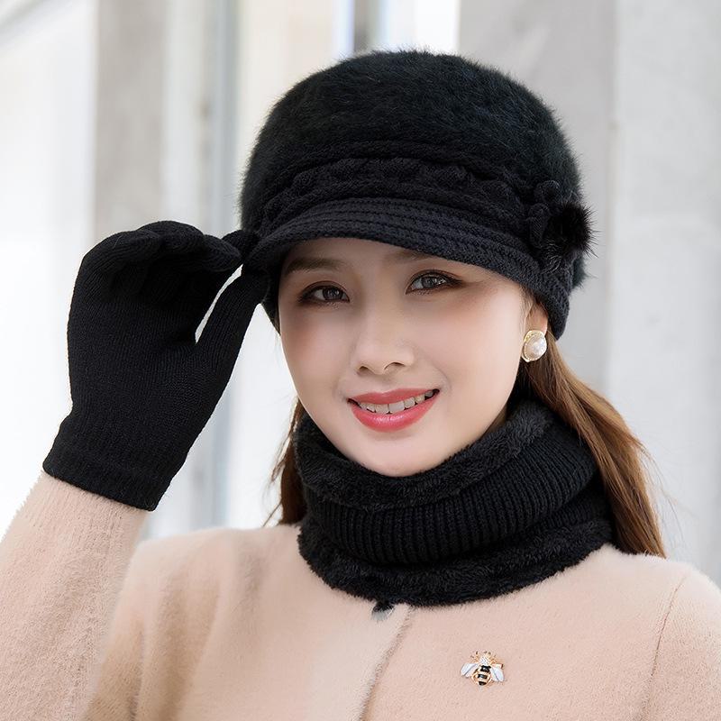 Căciulă de iarnă tricotată din lână călduroasă cu cozoroc pentru femei de vârstă mijlocie și mai în vârstă