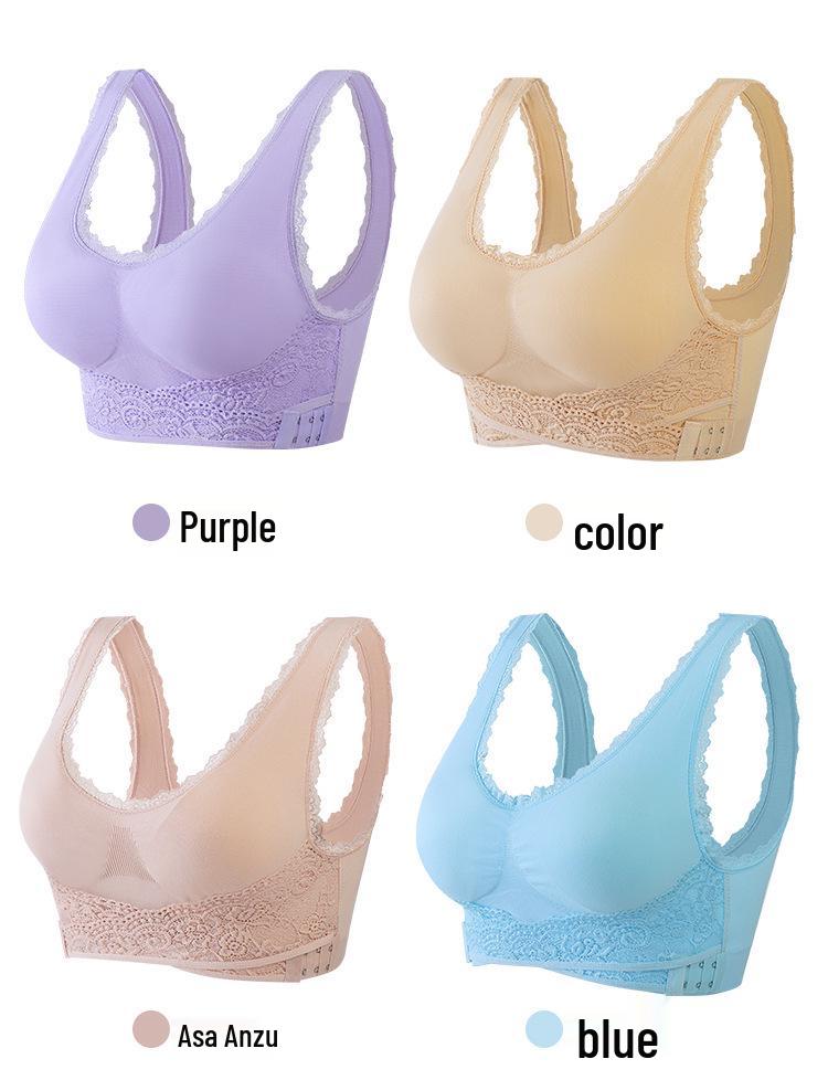 Plus Size Wirefree Sports Bra with Front Cross Buckle, Adjustable Support for Yoga & Running, Lace Trim 